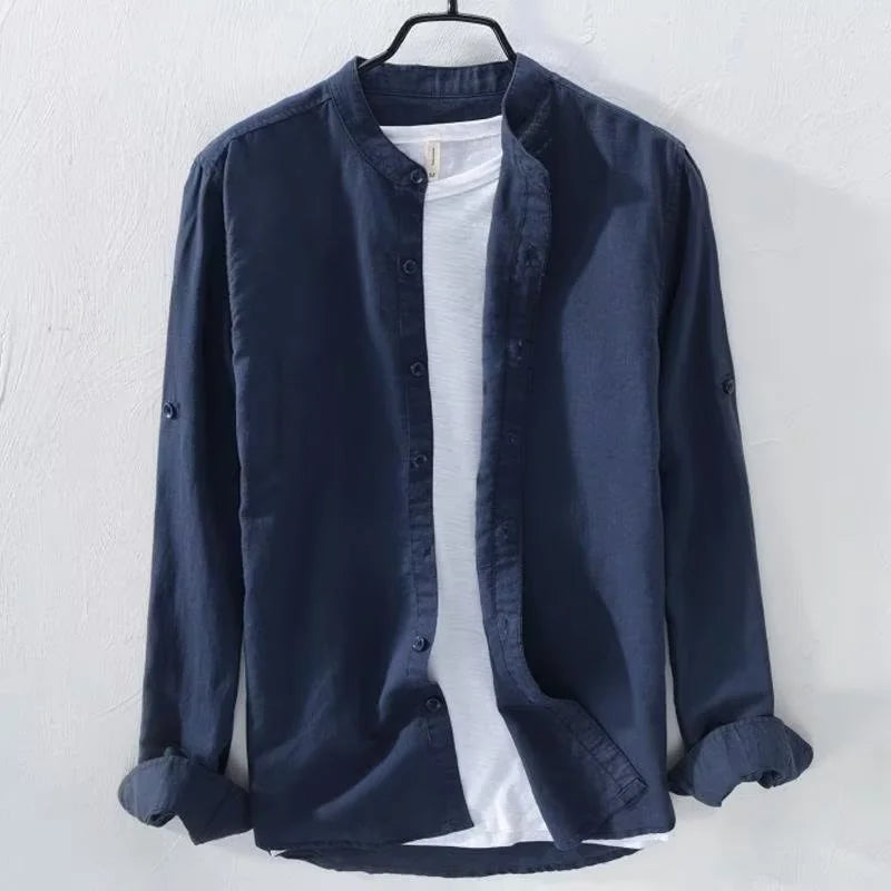 Men's Vintage Stand Collar Linen Blend Comfy Shirt