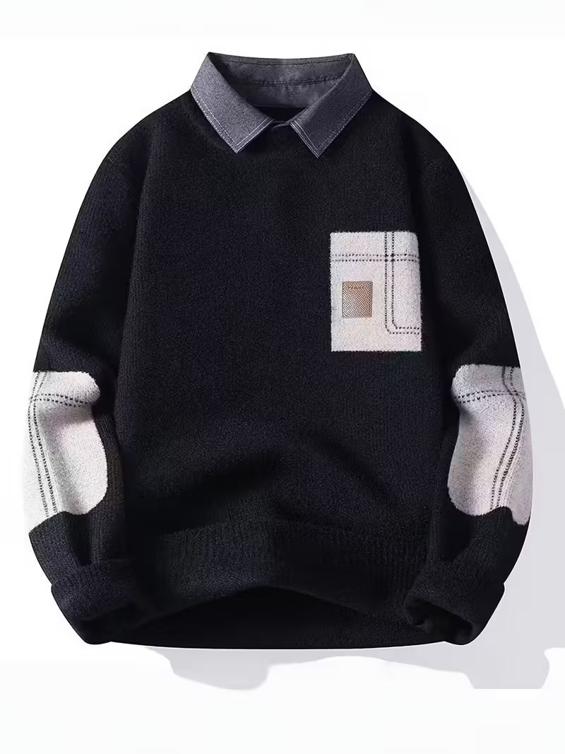 Captain Shirt Men’s Thick Winter Color-Block Sweater Jacket
