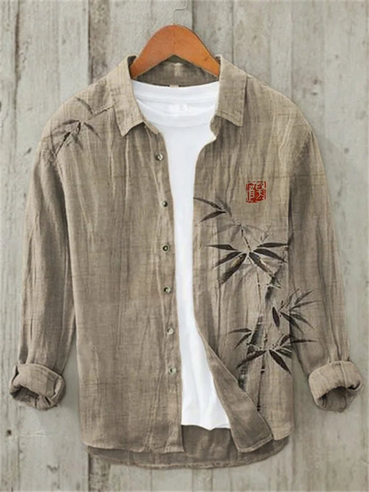 Simple Bamboo Japanese Art Linen Blend Shirt