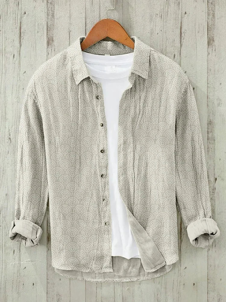 Japanese Fish Scales Pattern Linen Blend Blouse