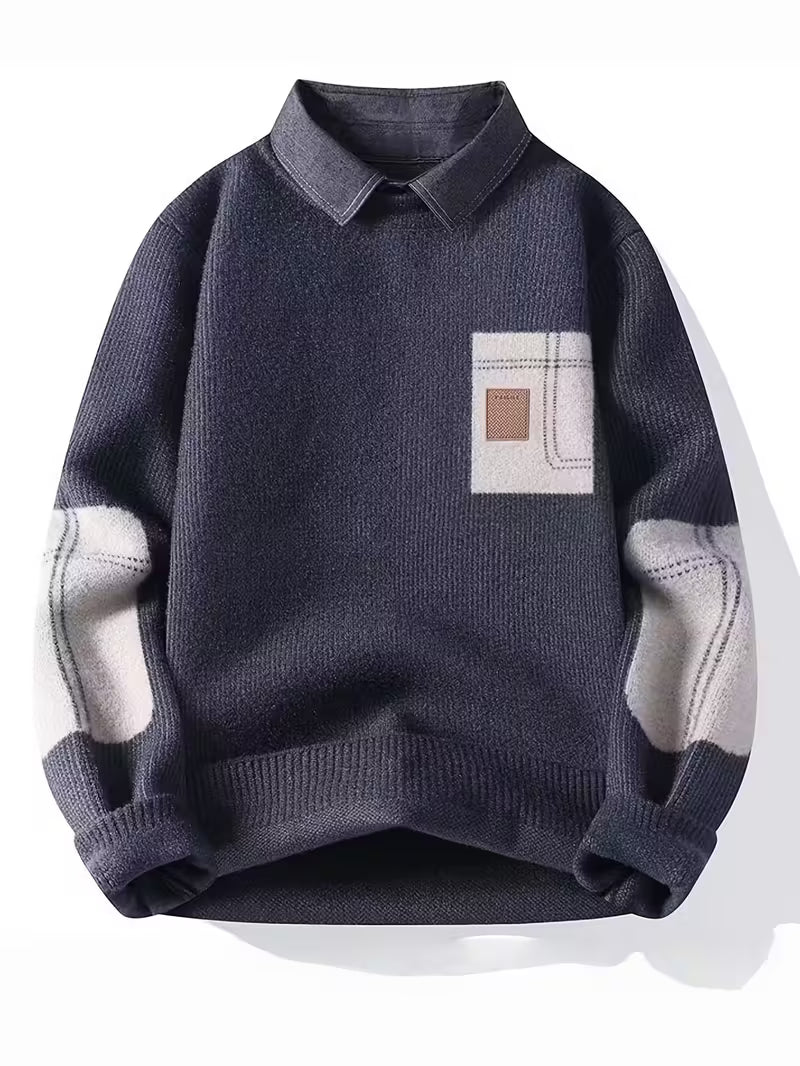 Captain Shirt Men’s Thick Winter Color-Block Sweater Jacket