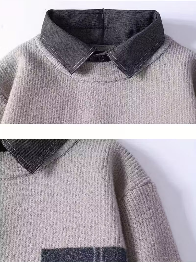 Captain Shirt Men’s Thick Winter Color-Block Sweater Jacket