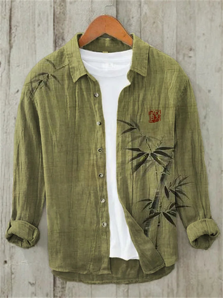 Simple Bamboo Japanese Art Linen Blend Shirt