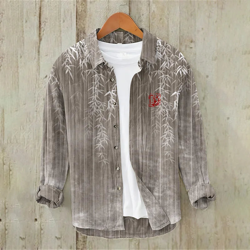Bamboo Japanese Art Casual Linen Blend Shirt