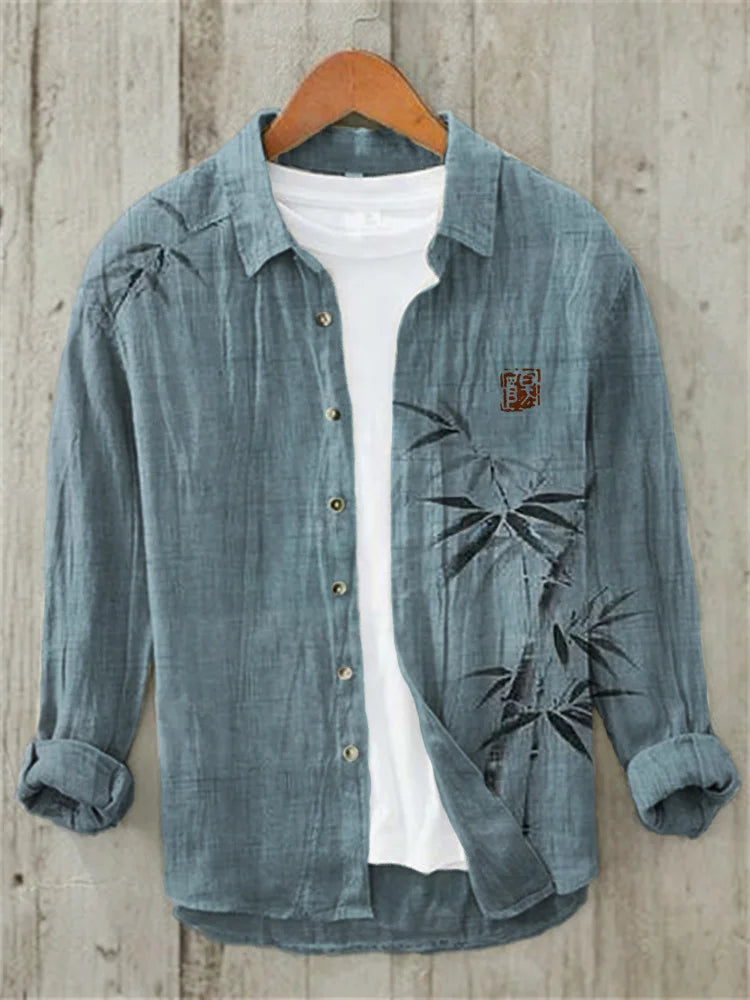 Simple Bamboo Japanese Art Linen Blend Shirt